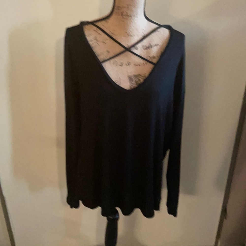 PINK Victoria's Secret Black Criss-Cross Long Sleeve Tee